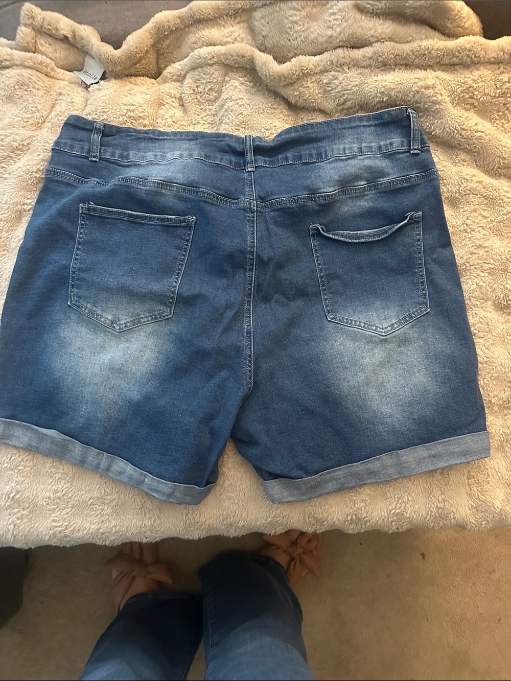 Women's Distressed Denim Rolled-Hem Shorts - Blue - Picture 3 of 3